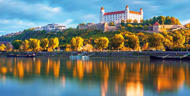 A view towards Bratislava from the river, Slovakia